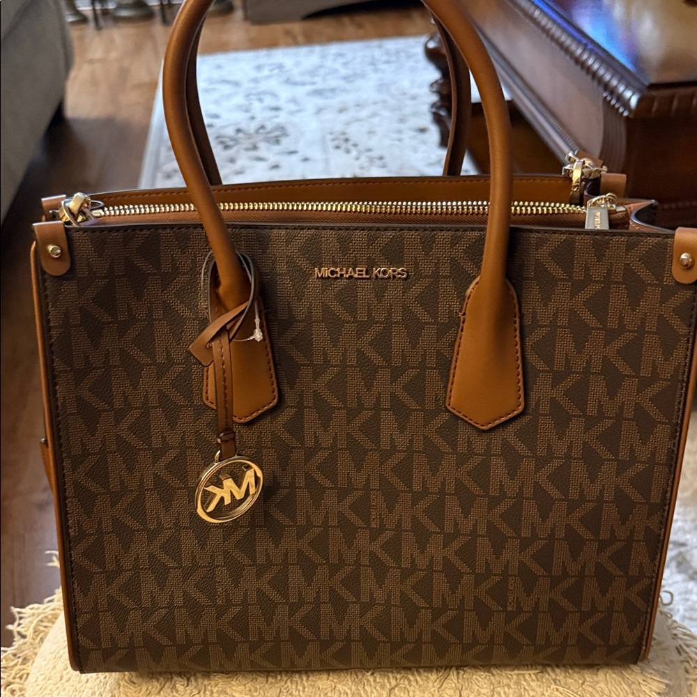 Michael Kors Brown purse MK Signature Satchel with Gold Hardware